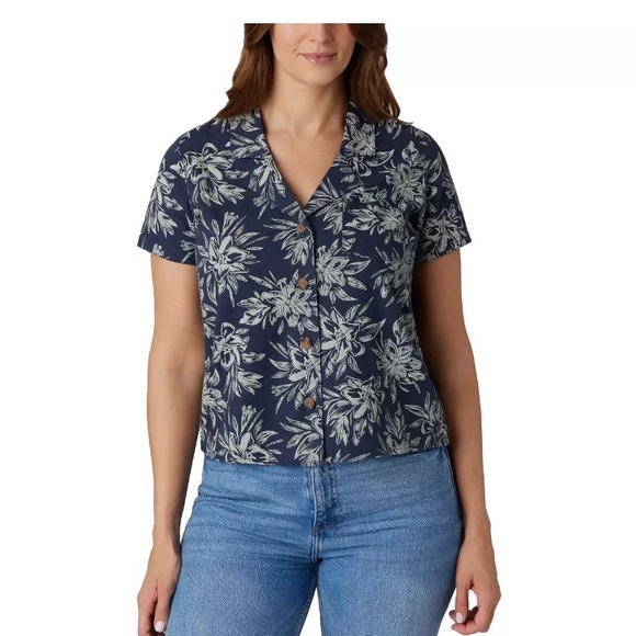 NWT Hang Ten Ladies' Floral Linen Blend Button-Up Breathable Shirt XL - Picture 1 of 4